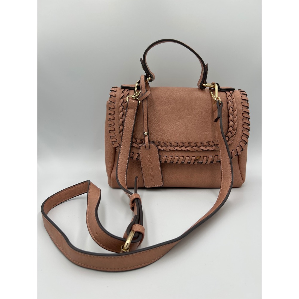 Sole Society Cassi Dusty Rose Pink Whipstitch Vegan Leather Crossbody Satchel